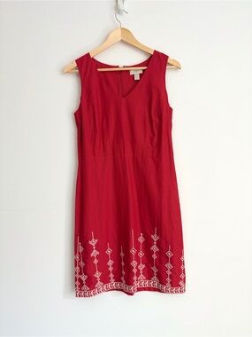 Ann Taylor Loft Red Cotton Embroidered Sheath Dress Boho Resortcore 4